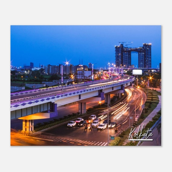 Kolkata India Evening Cityscape Poster Travel Wall Art