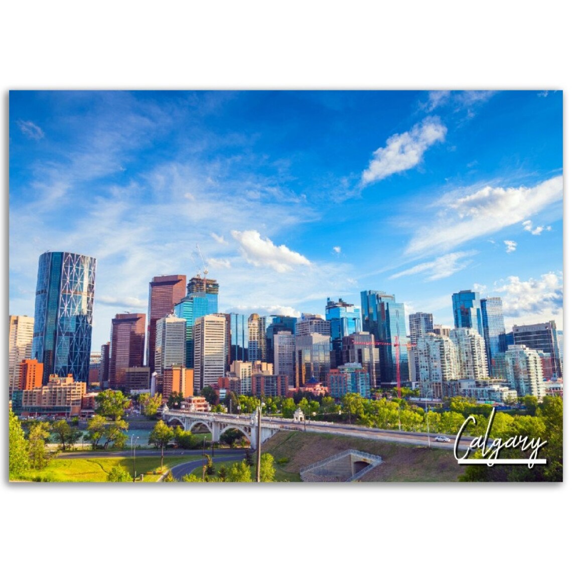 Calgary Alberta Downtown Skyline Blue Sky City Travel Poster