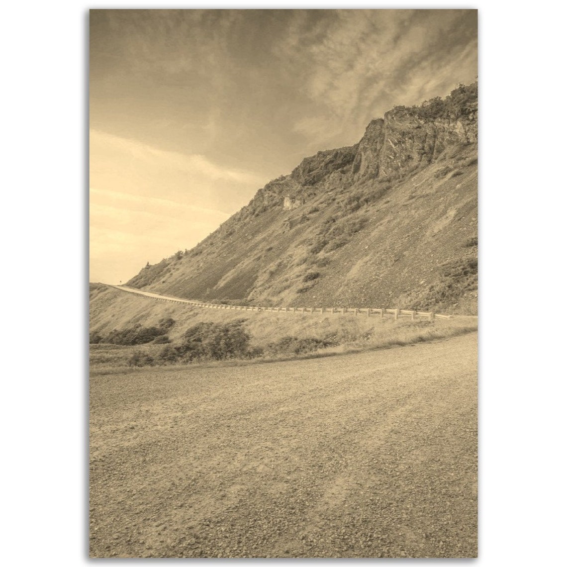 Sepia Vintage Winding Mountain Road Landscape Adventure Poster