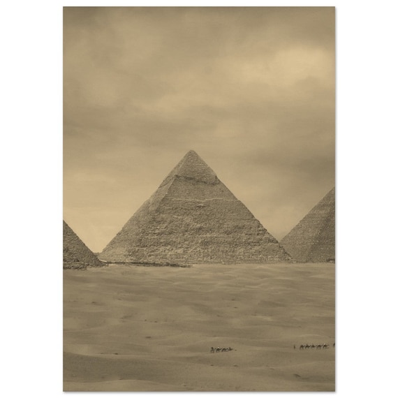 Giza Pyramids Egypt Vintage Sepia Desert Camel Travel Poster