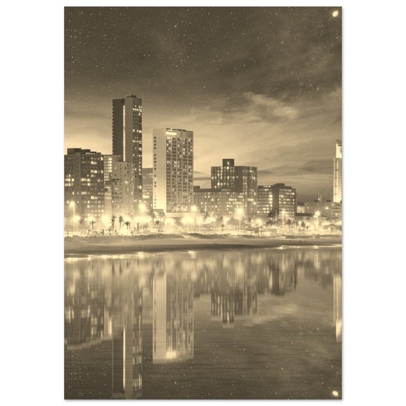 Vintage Durban South Africa Poster Sepia Coast Skyscraper Art