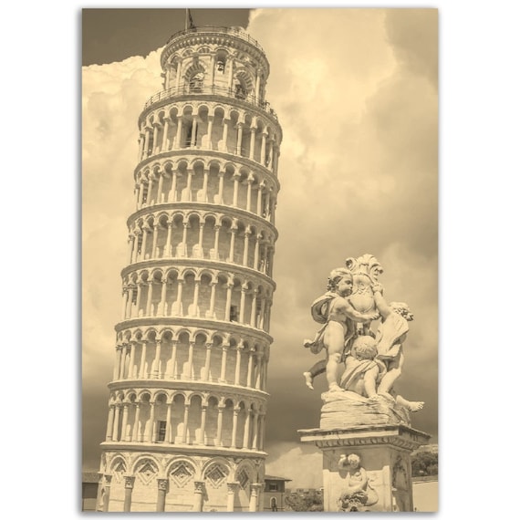 Vintage Pisa Tower Travel Poster, Sepia Italy
