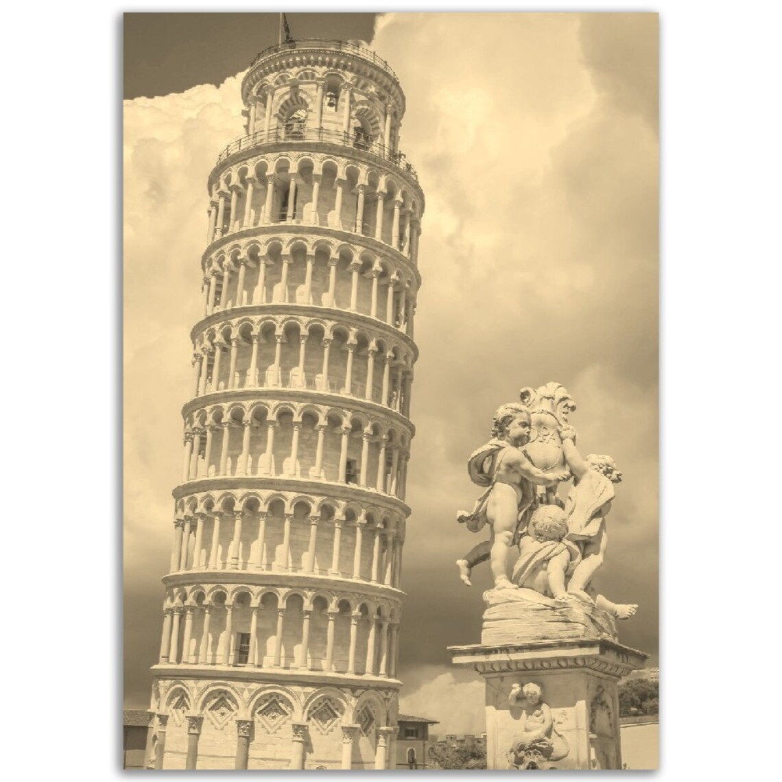 Vintage Pisa Tower Travel Poster, Sepia Italy