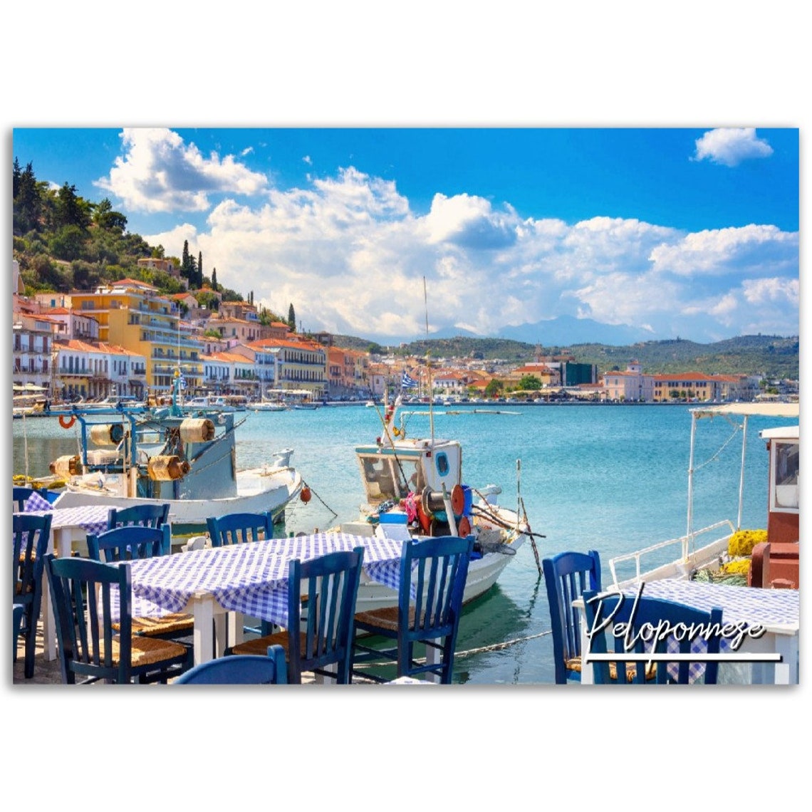Peloponnese Greece Coastal Village Harbor Travel Photo Poster