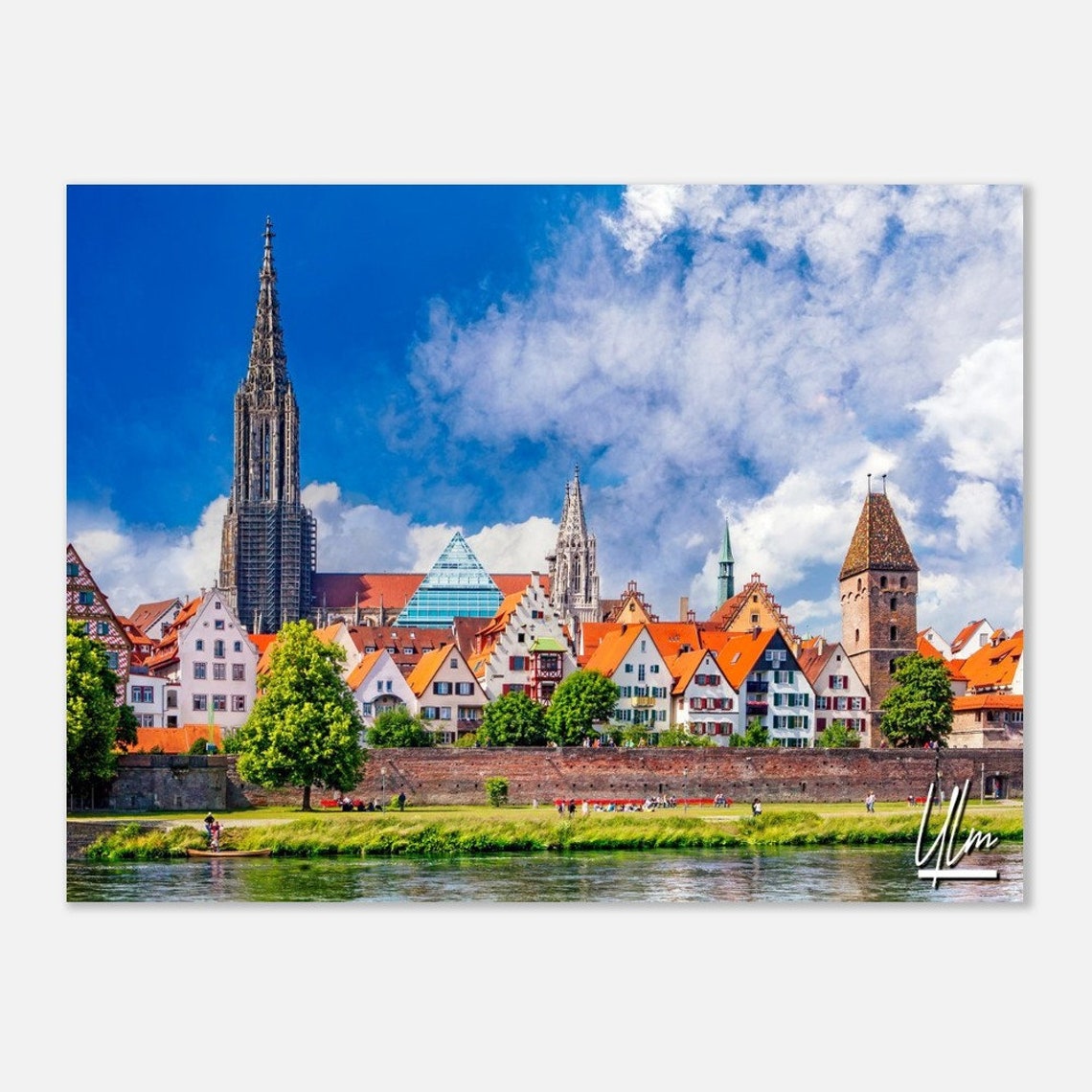 Ulm Germany Danube River Cityscape Poster with Cathedral Spire