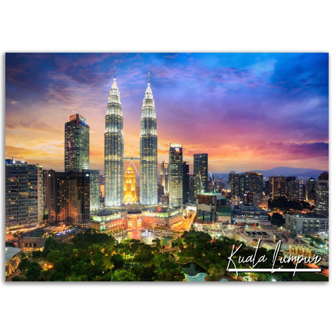 Kuala Lumpur Petronas Towers Sunset City Skyline Malaysia Poster