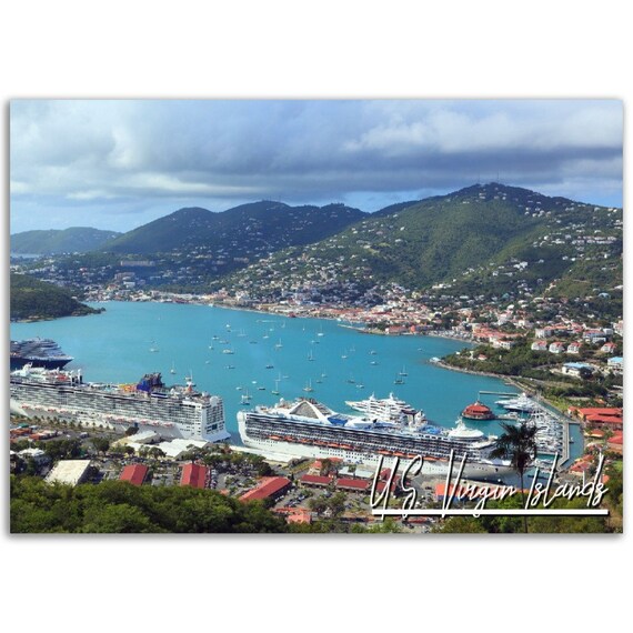 US Virgin Islands Cruise Ships Harbor Caribbean Island Travel Photography Poster