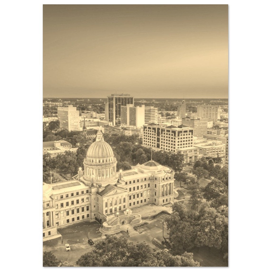 Vintage Jackson Mississippi Poster Sepia Cityscape Print