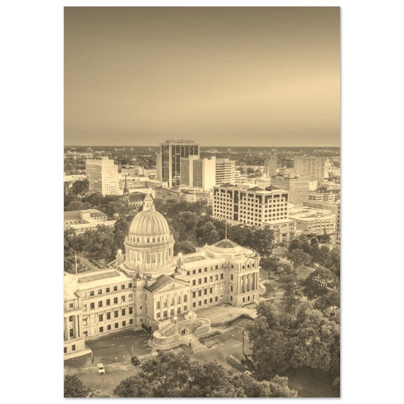 Vintage Jackson Mississippi Poster Sepia Cityscape Print