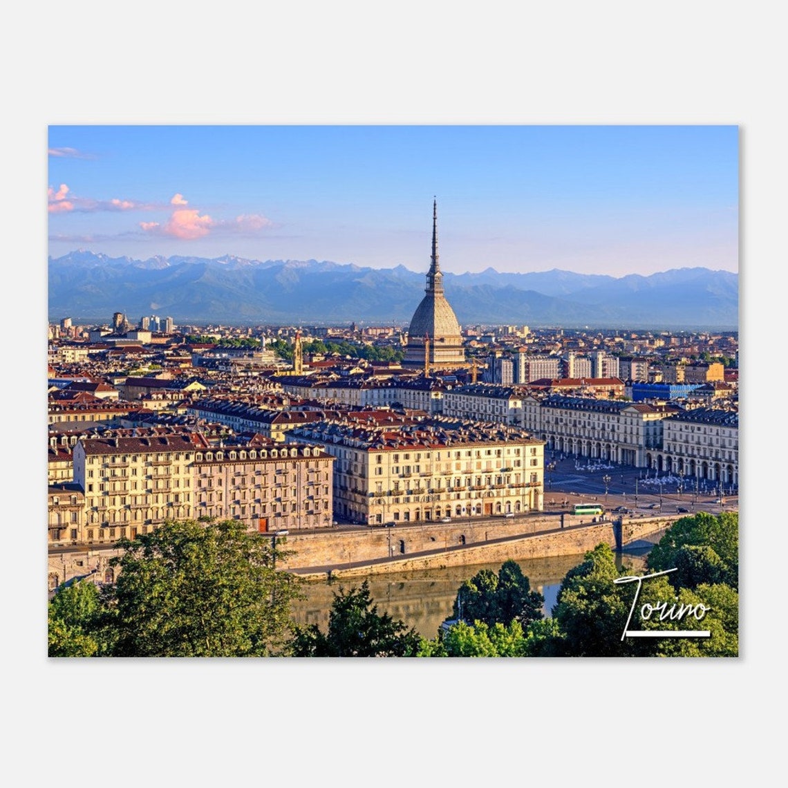 Torino Italy Mole Antonelliana Skyline With Alpine Peaks Poster
