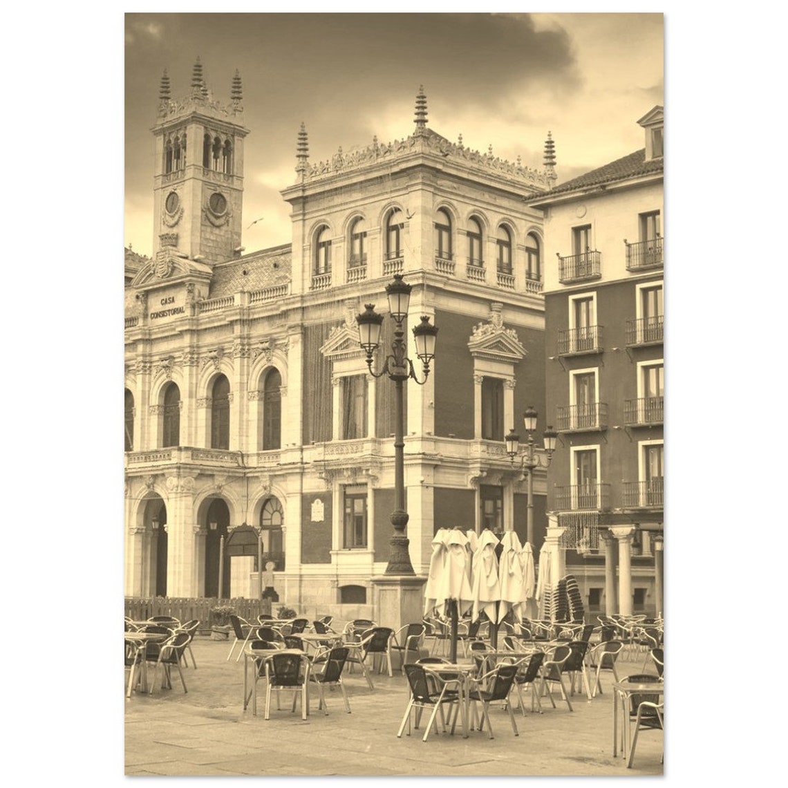 Vintage Valladolid Spain Town Hall Plaza Sepia Cityscape Poster