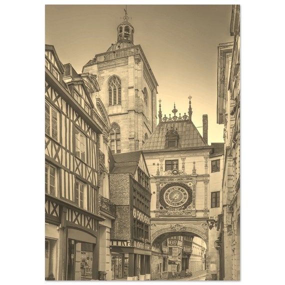 Vintage Rouen France Poster Sepia Skyline Travel Print
