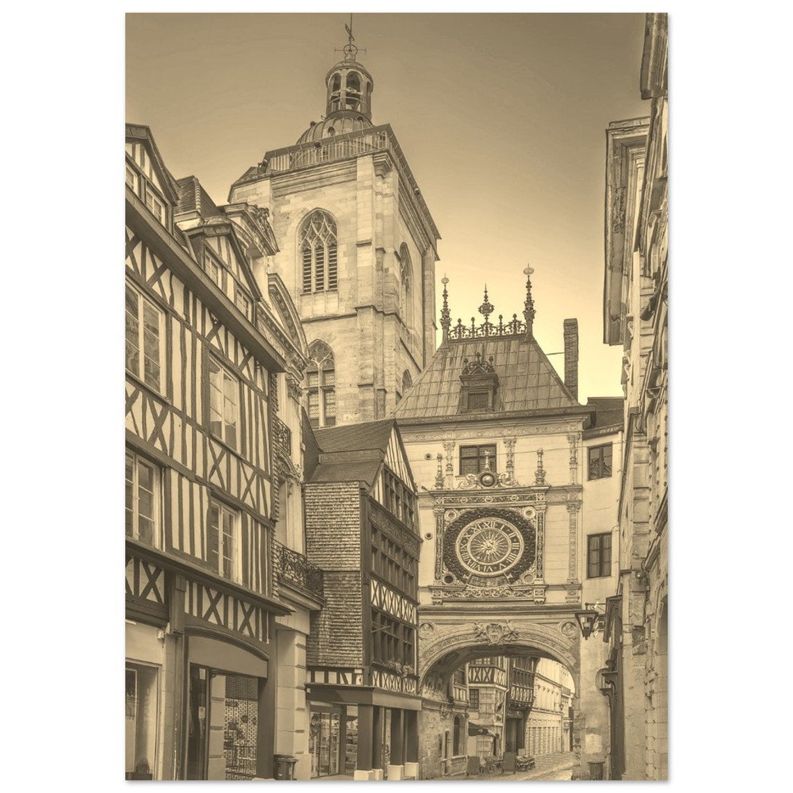Vintage Rouen France Poster Sepia Skyline Travel Print