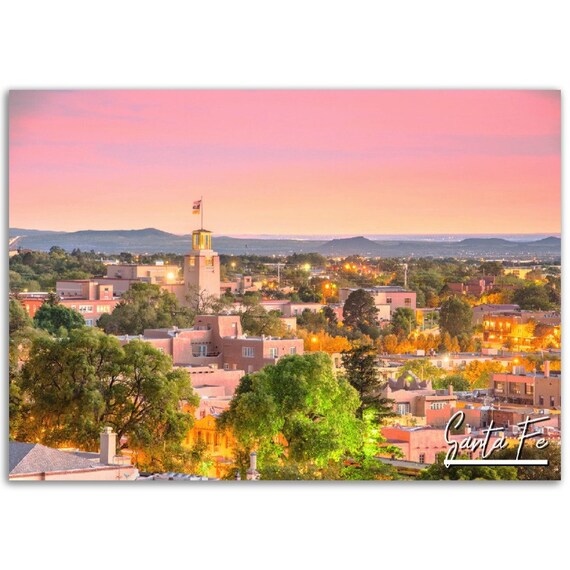 Santa Fe New Mexico Sunset Adobe Skyline Southwestern Travel Poster