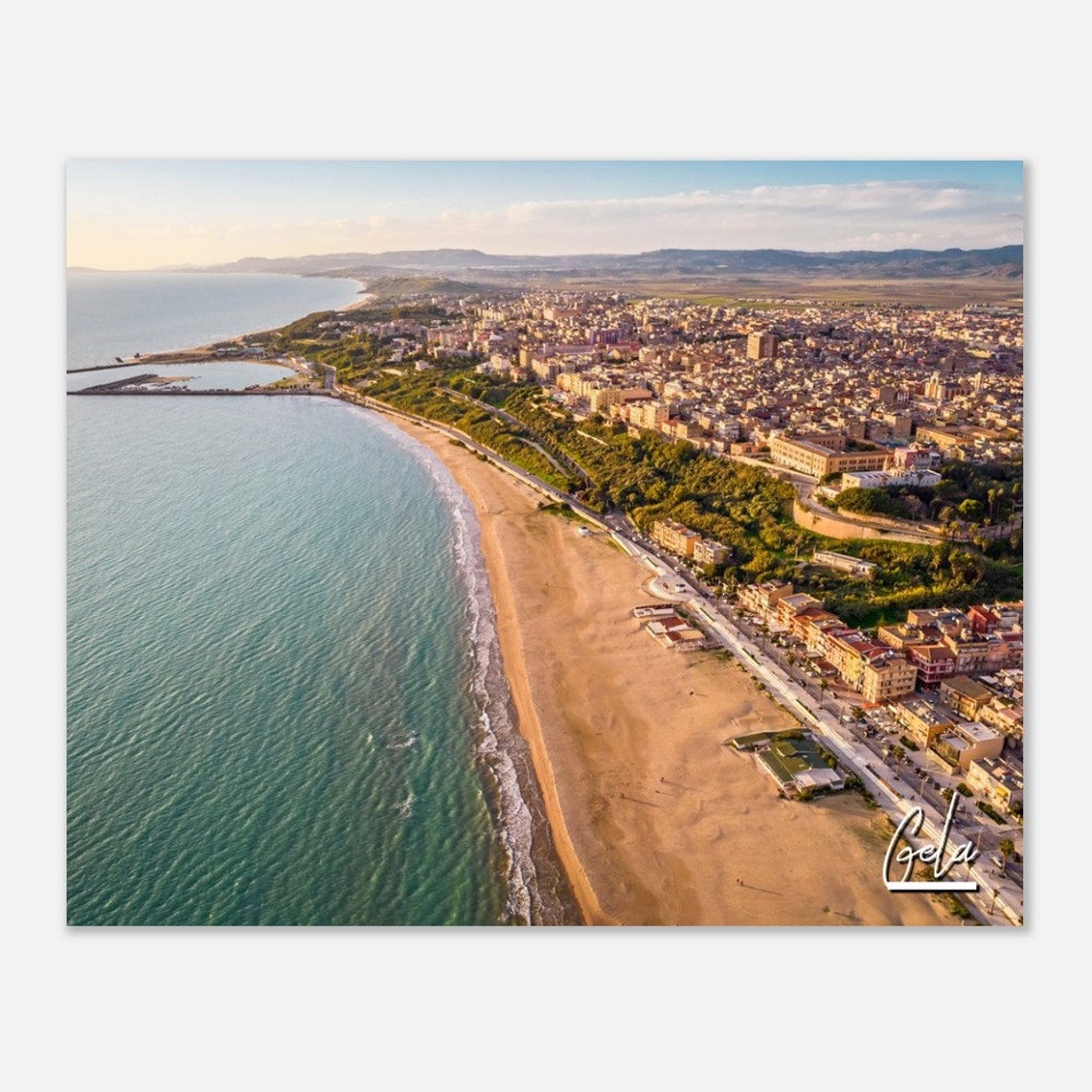 Gela Italy Coastal Town Aerial Beach Townscape Travel Poster
