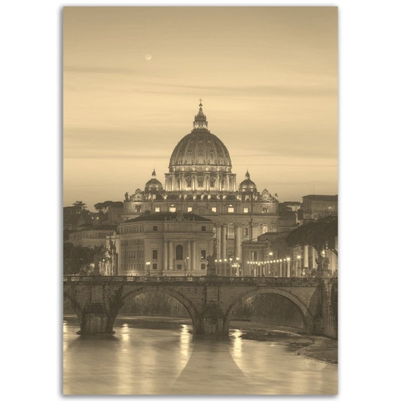 Vintage Vatican City Poster Sepia St Peters Basilica Print