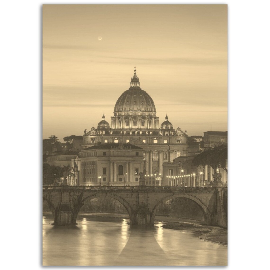 St Peters Basilica Vatican City Night Sepia Travel Photo Poster