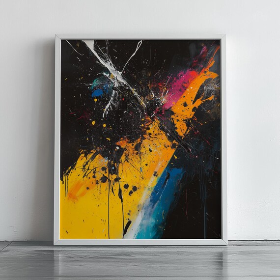 Modern Abstract Splash Art Print Bold Expressionist Canvas Wall Decor Color Pop Drip Painting Urban Office Statement 165