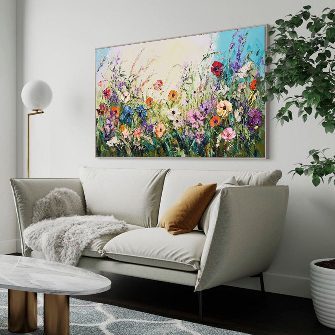 Wildflower Meadow Colorful Bloom Thick Impasto Panoramic Art Poster - Image 3
