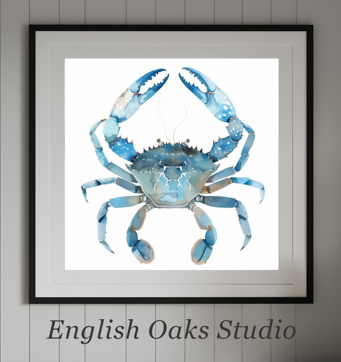 Blue Crab Watercolor Painting Coastal Art Print