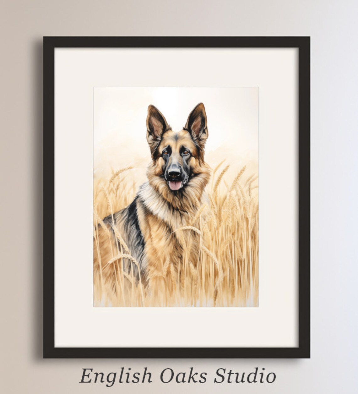 German Shepherd Sitting in Golden Wheat Field Dog Portrait Poster
