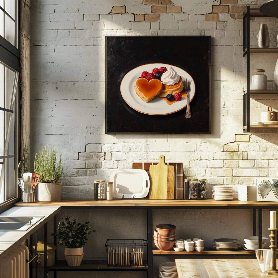Heart-Shaped Moody Pancakes, Vintage Breakfast Art Print