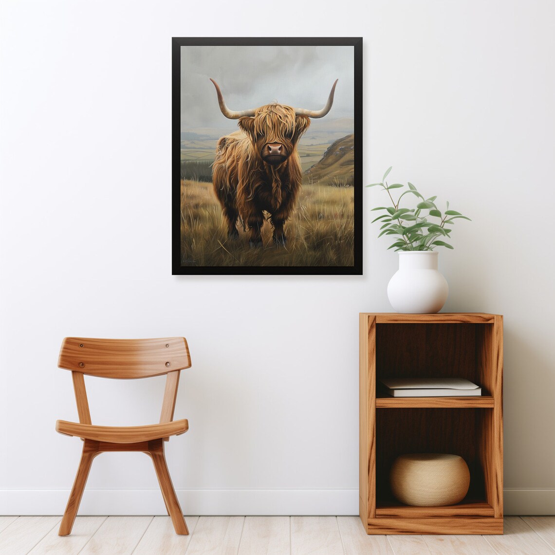 Highland Cow Portrait Golden Moor Farmhouse Rustic Cattle Painting Poster - Image 2