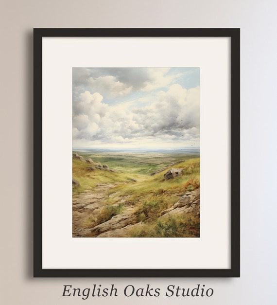 Moody Midwestern Landscape Oil Painting Vintage Cloudy Heartland Scenery Wall Art 02
