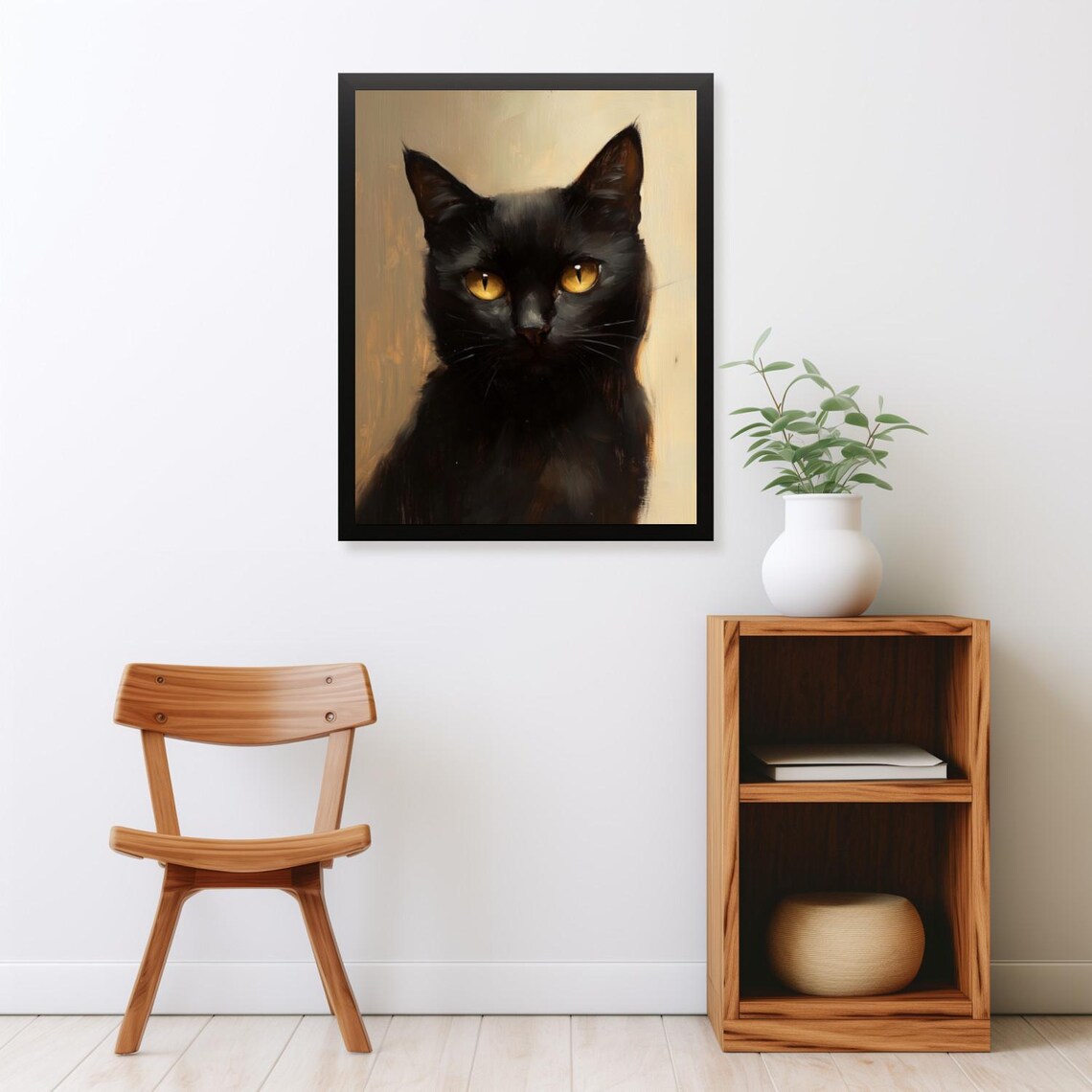 Striking Black Cat Portrait With Golden Eyes Painterly Poster - Image 2