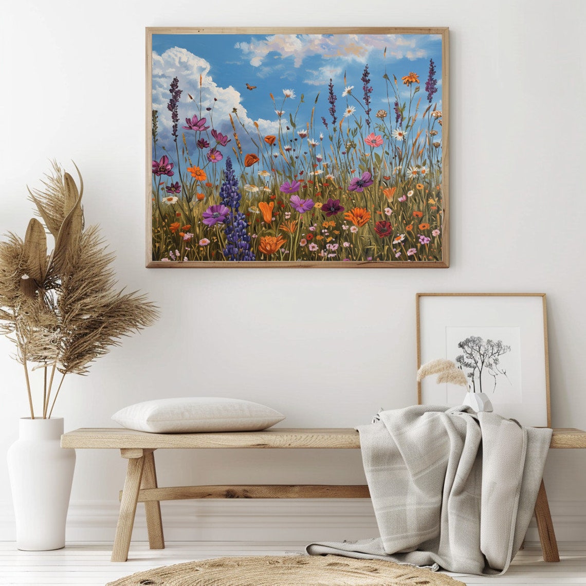 Tall Wildflowers Blue Lupines Against Bright Blue Sky Poster - Image 2