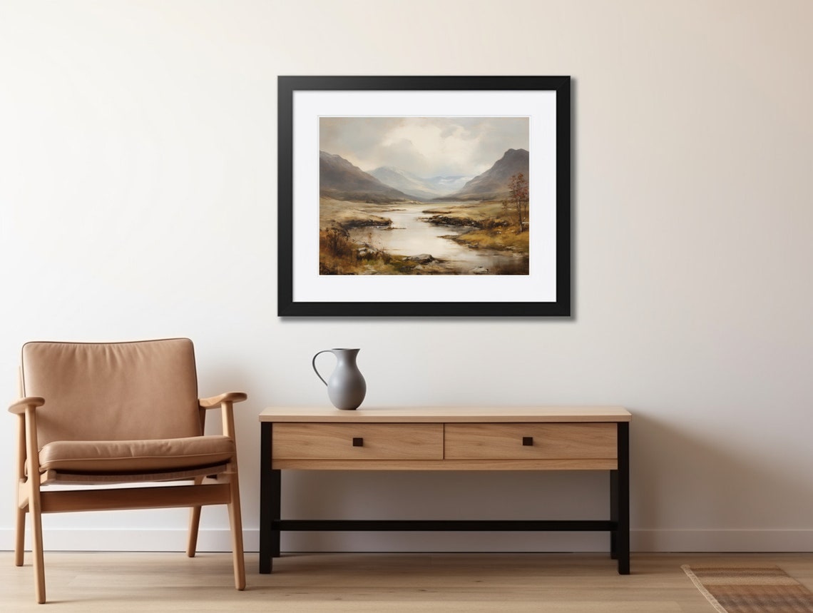 Golden Valley River Between Distant Mountains Vintage Poster - Image 2