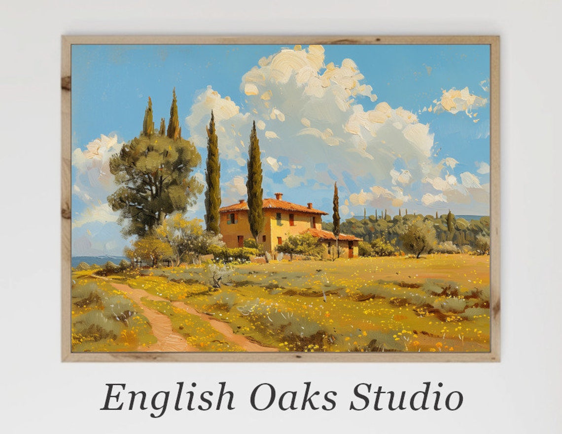 Rustic Italian Villa With Cypress Trees In Golden Countryside Poster