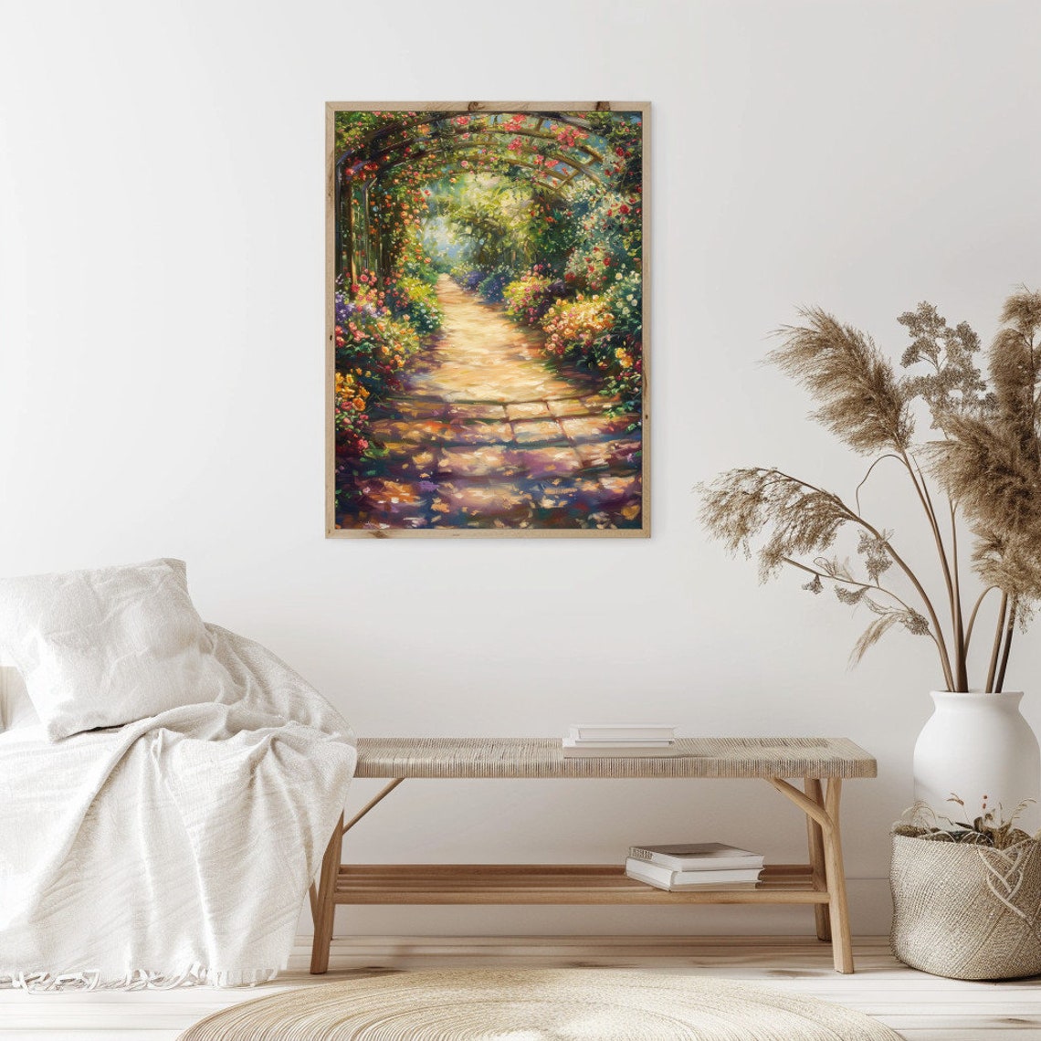 English Rose Garden Arches With Sunlit Flower Tunnel Path Poster - Image 2