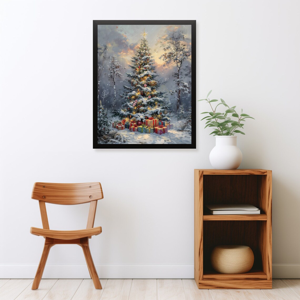 Outdoor Snowy Christmas Tree with Gifts Star Topper Painting Poster - Image 2