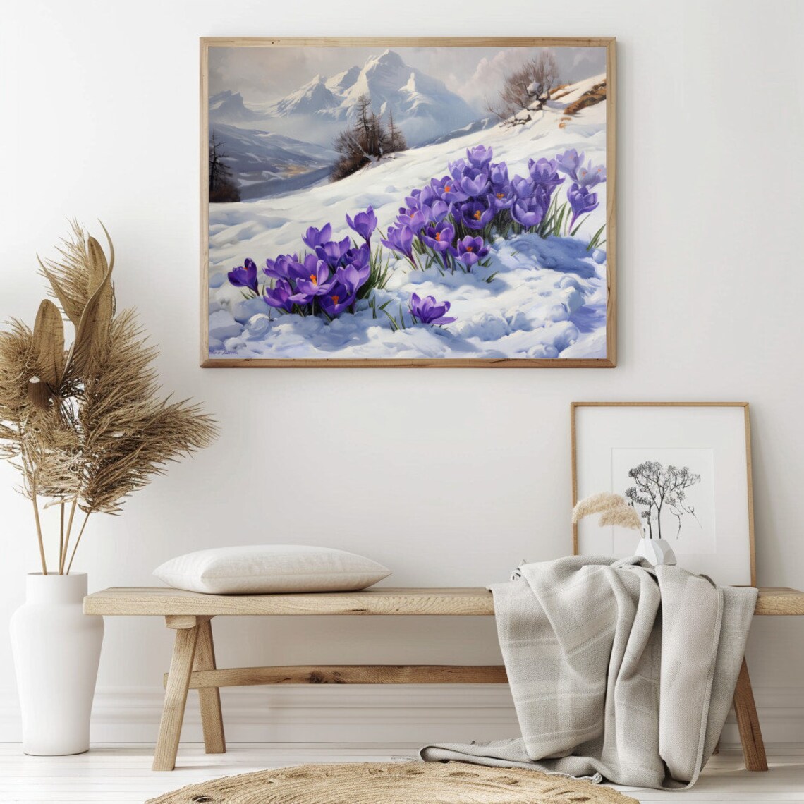 Purple Crocuses In Snow Alpine Winter Bloom Vintage Mountain Poster - Image 2