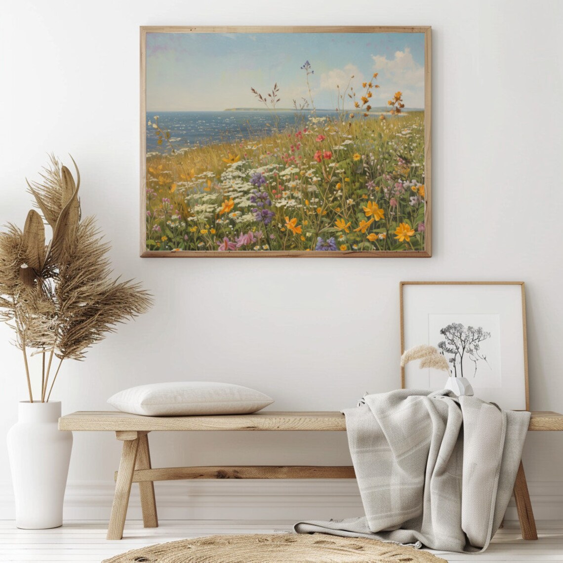 Coastal Wildflower Field By The Sea Vintage Summer Meadow Poster - Image 2