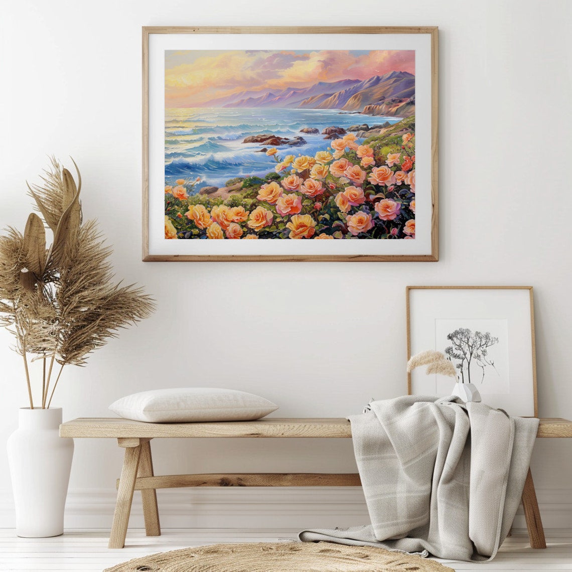 Sunset Ocean Waves Coastal Mountains Apricot Rose Garden Shore Poster - Image 2