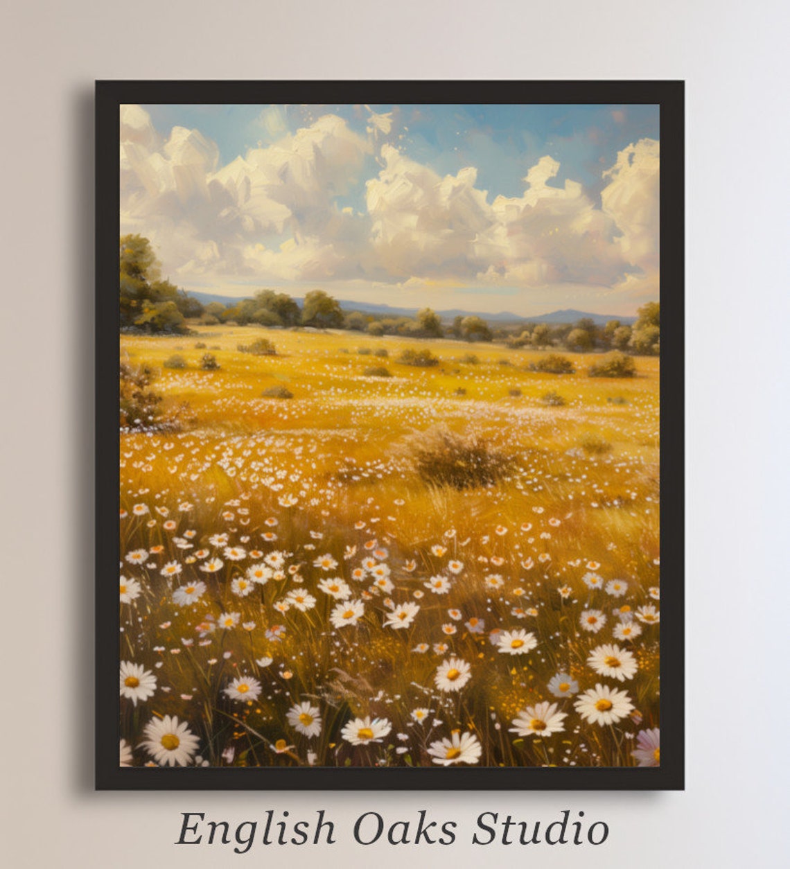 Autumn Daisy Field In Golden Light Under A Wide Cloudy Sky Poster