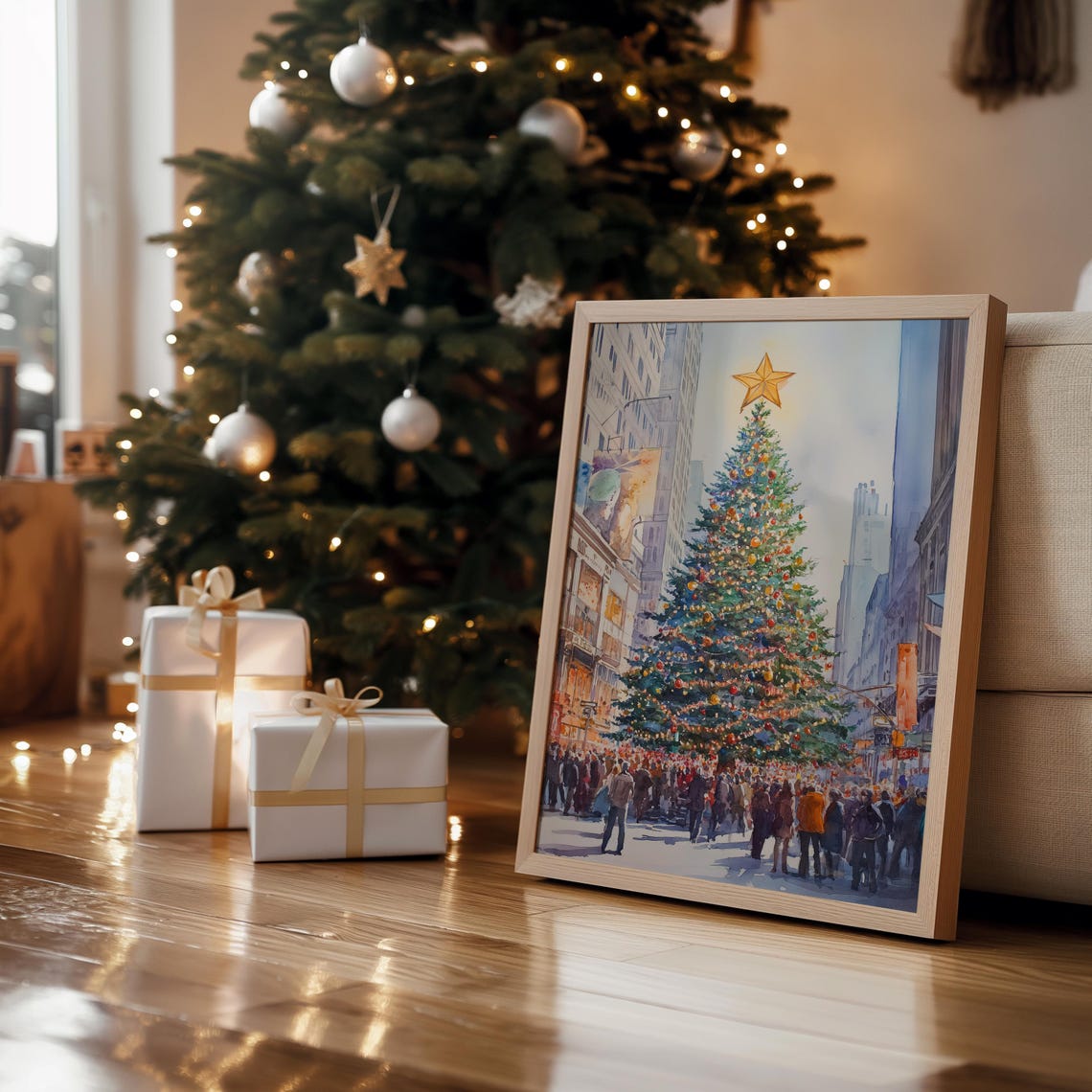 Christmas Tree Winter Watercolor Painting, Holiday Poster - Image 4