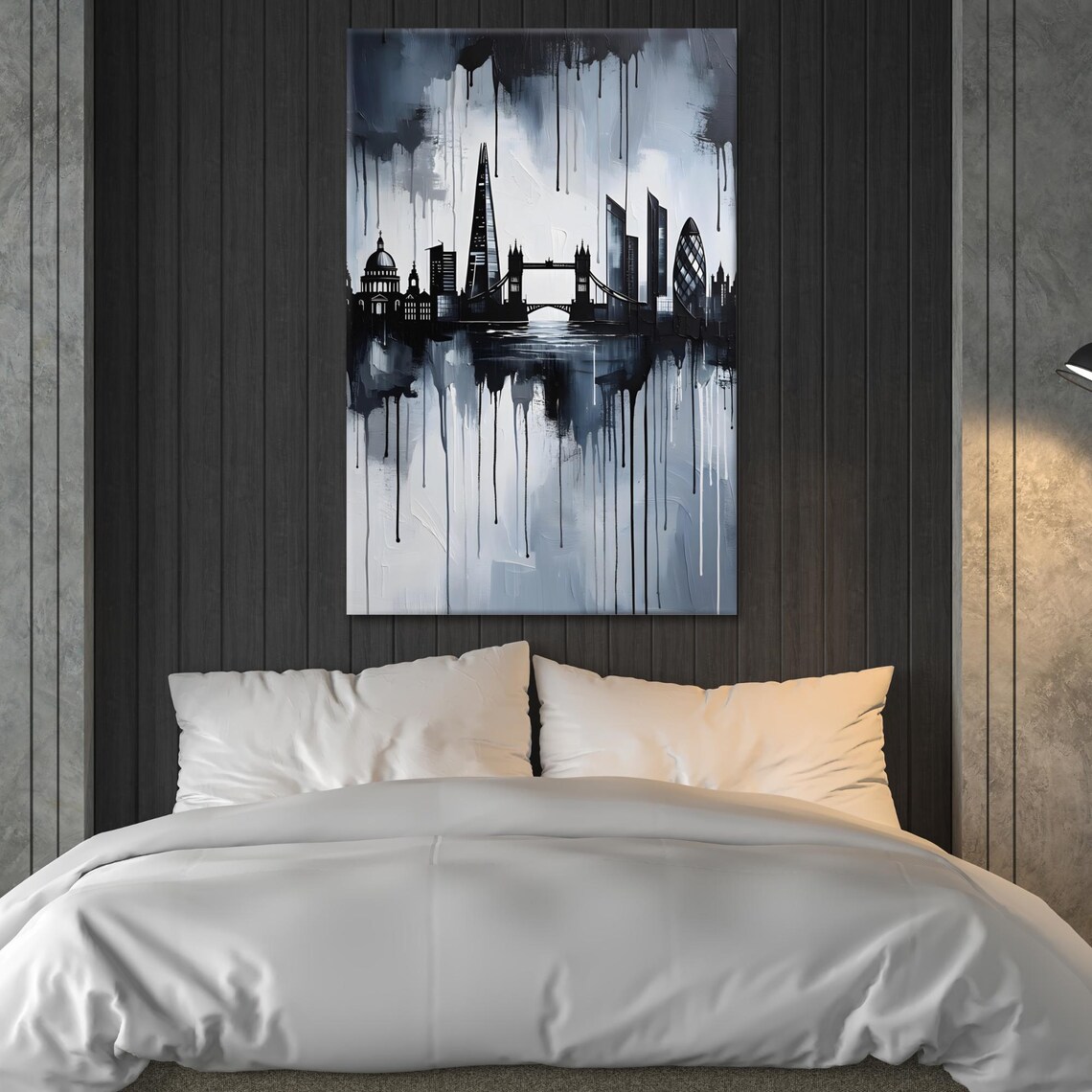 London In The Rain, Black And White Artwork