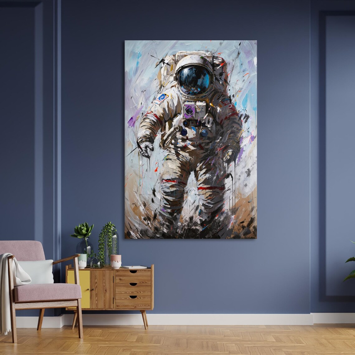 Astronaut in Spacesuit Abstract Space Exploration Art Poster