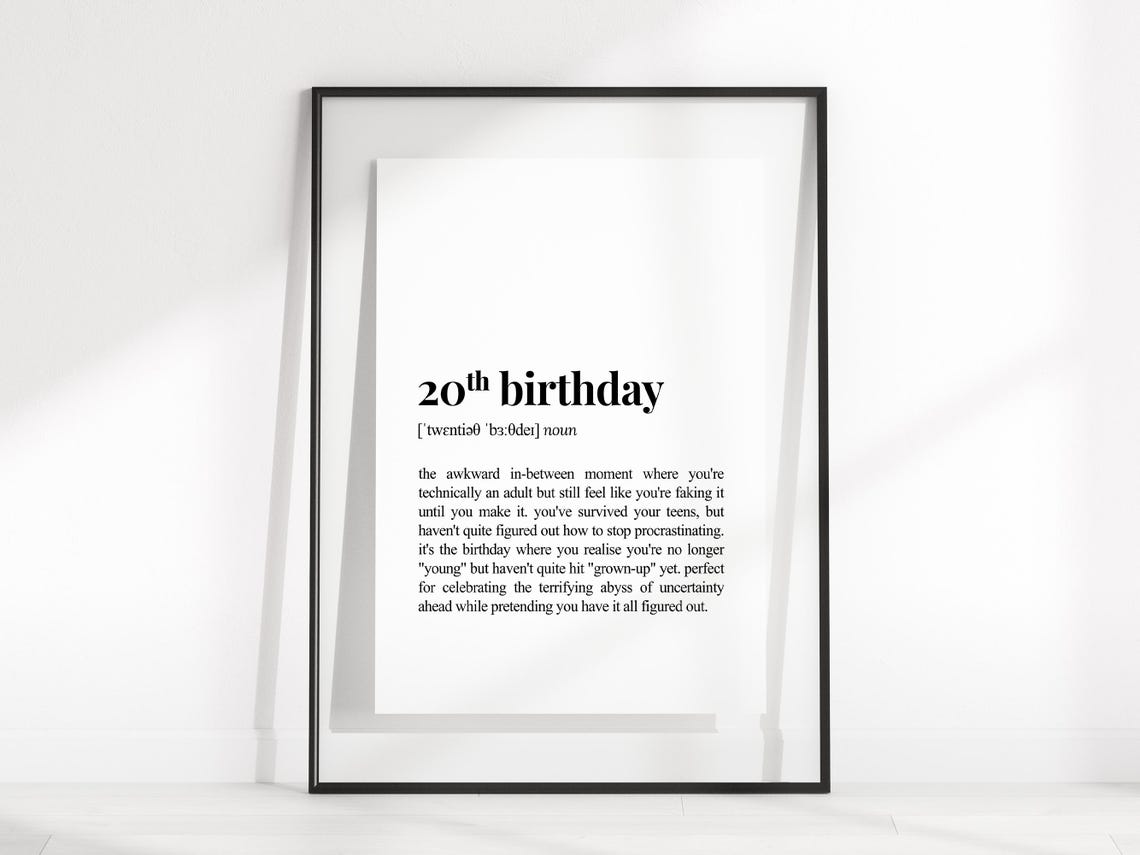 20th Birthday Funny Dictionary Definition Poster for Young Adult Decor - Image 2