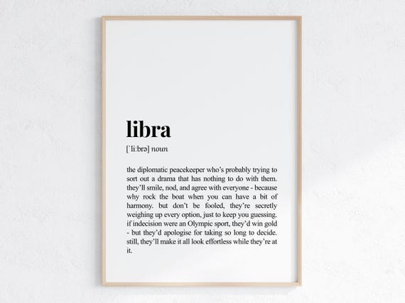 Libra Zodiac Sign Funny Definition Print Astrology Wall Art Funny Birthday Gift Sarcastic Dictionary Poster