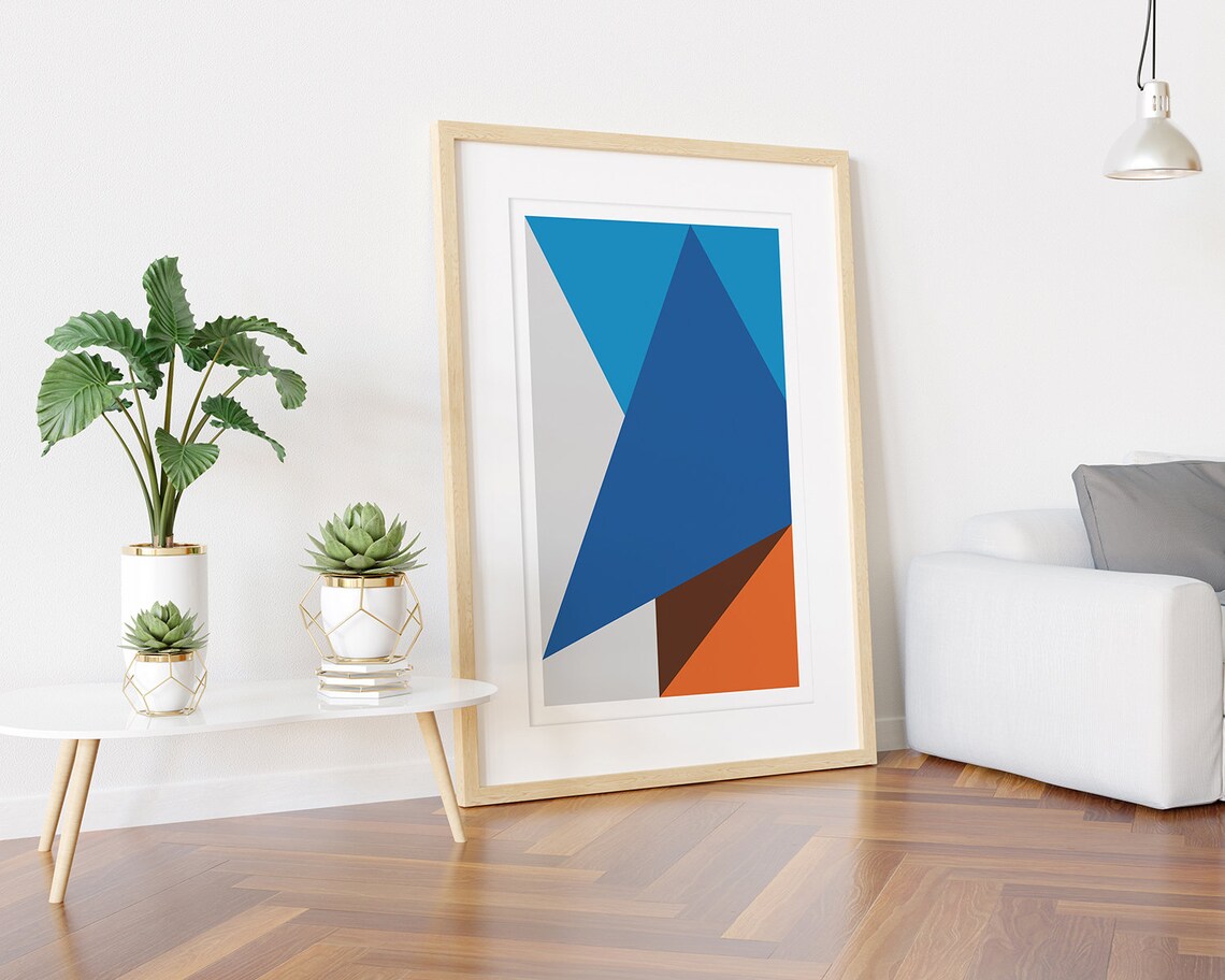 Cobalt Blue Triangle with Orange Minimalist Geometric Poster - Image 3
