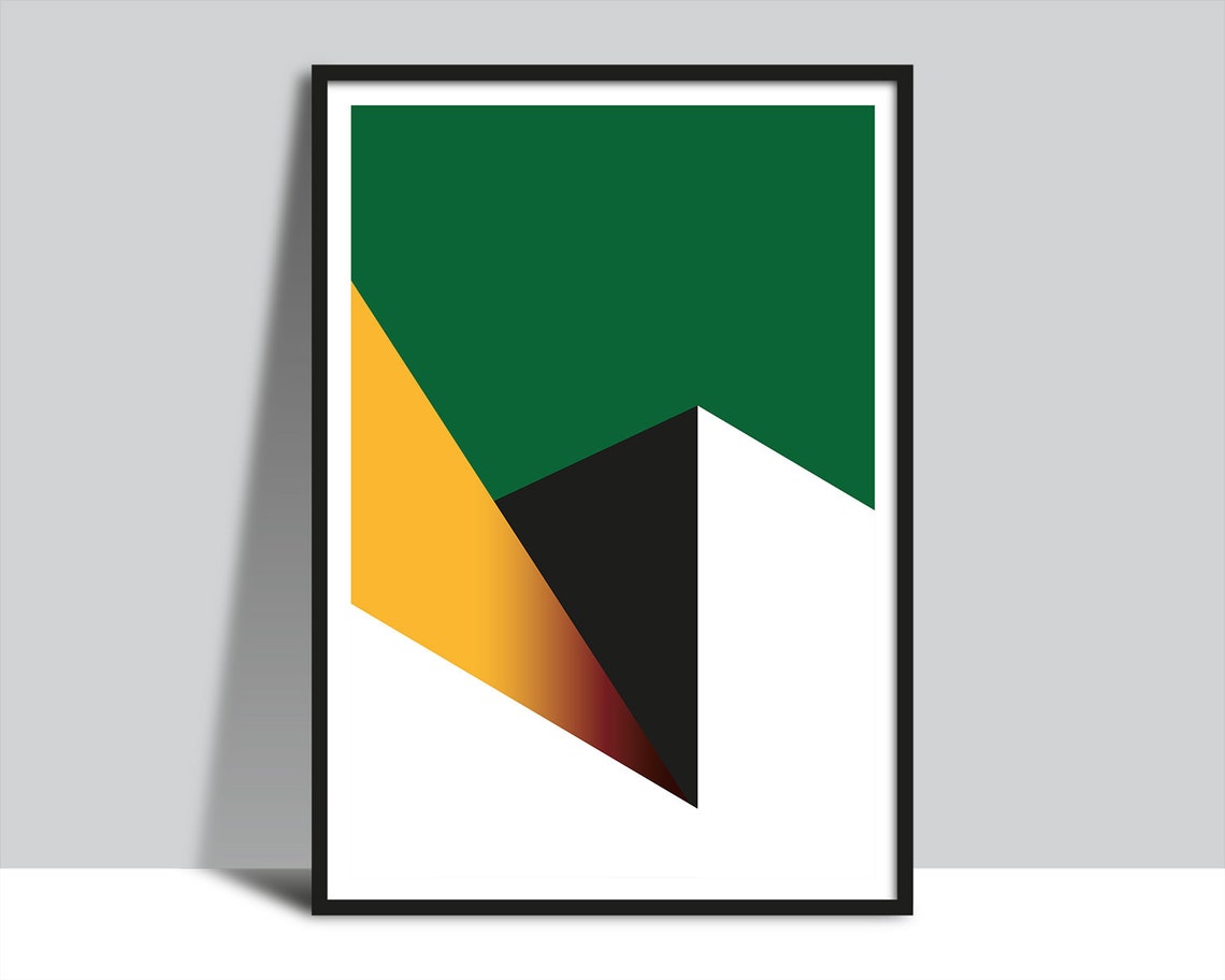 Green Yellow Black Geometric Triangles Bold Abstract Wall Art