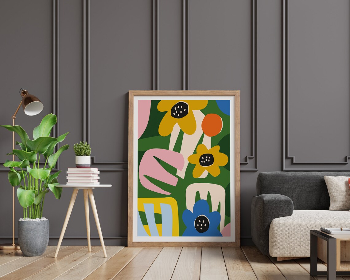 Abstract Flower Collage Poster, Bold Line Design - Image 2