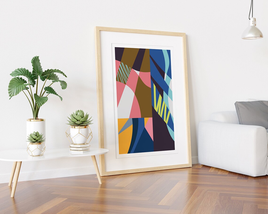Pink Yellow Blue And Bronze Geometric Shapes Abstract Art Poster - Image 3