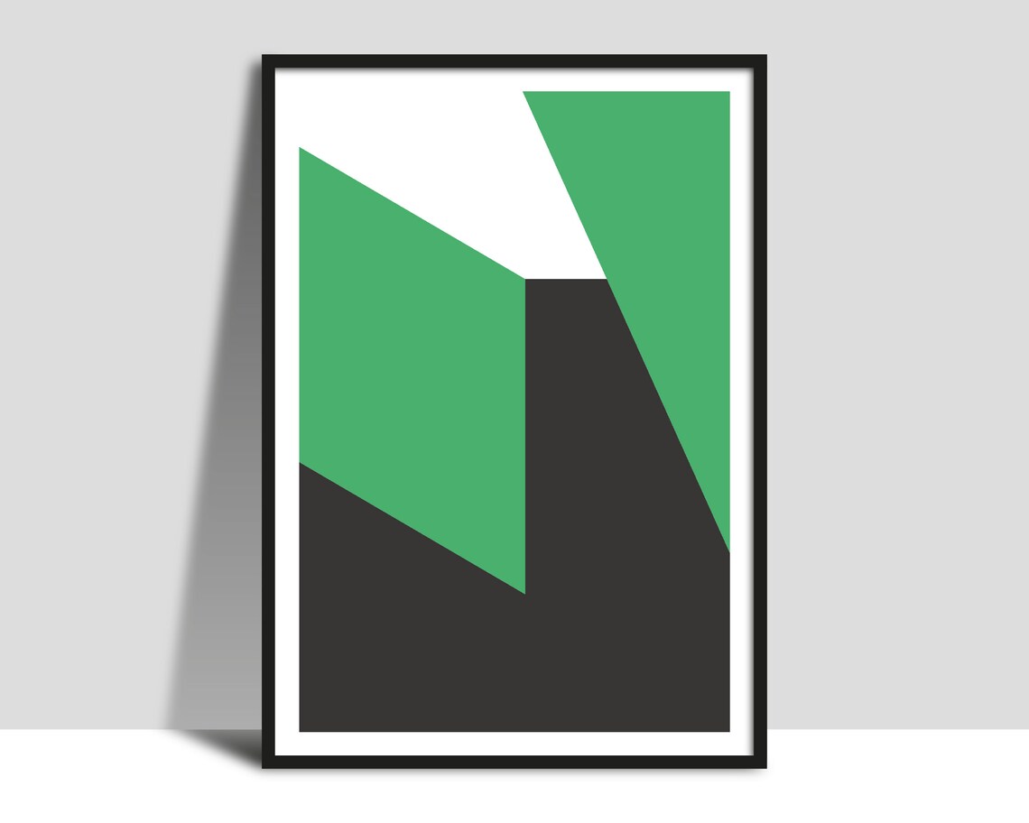 Green and Grey Geometric Industrial Cityscape Modern Art Poster