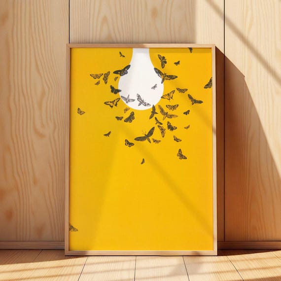 Optimistic Butterfly Poster Minimalist Yellow Wall Art Print Cheerful Nature Inspired Decor Museum Quality Reproduction