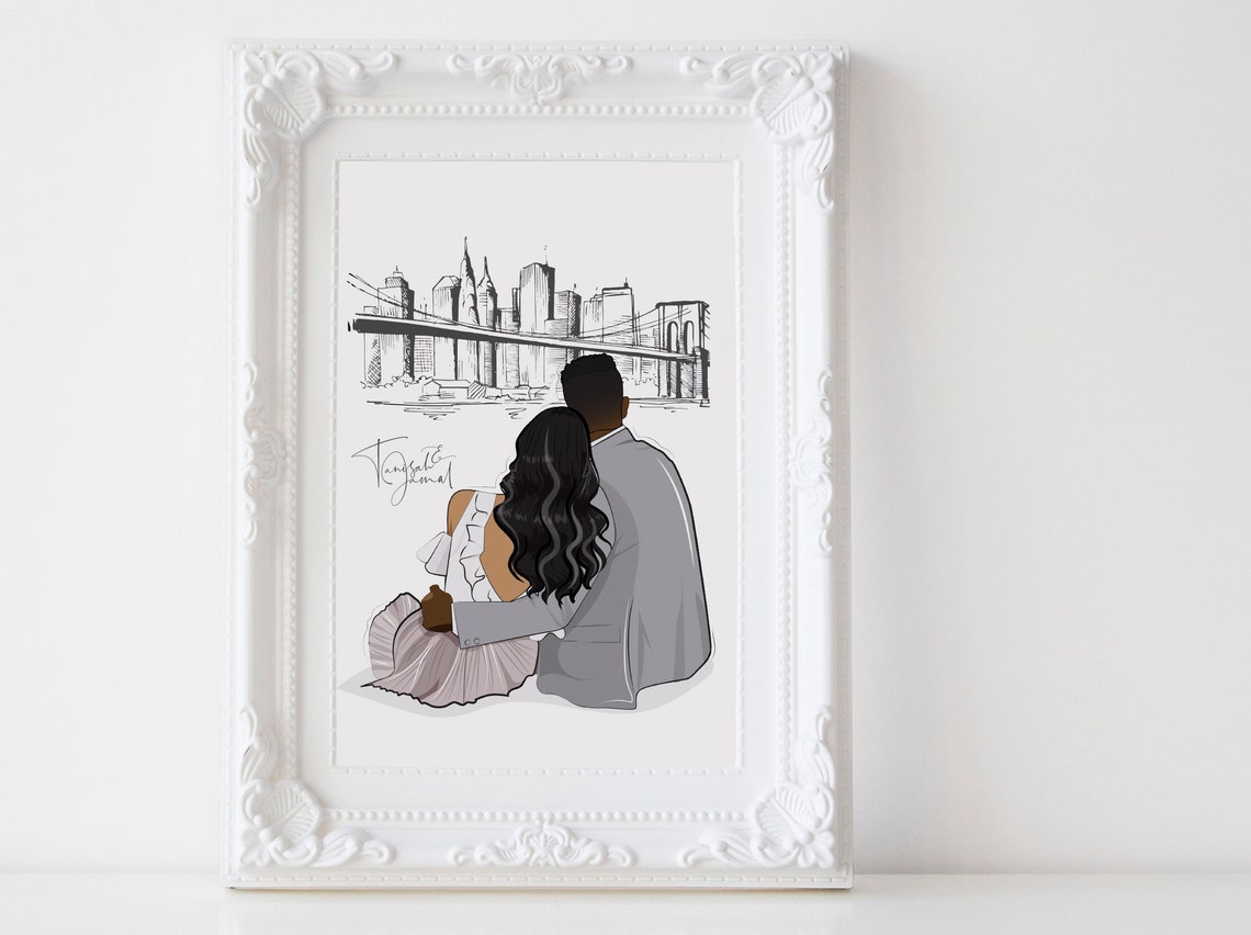 Personalized Couple and Dog Mountain Cabin Scene Illustration Poster - Image 3